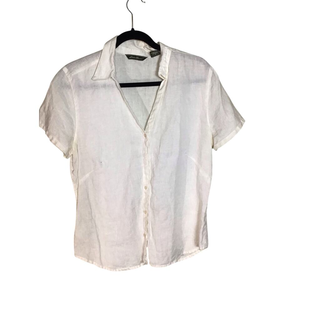 Eddie Bauer Women Vintage light Beige short/SL Blouse Sz. Lrg lightweight